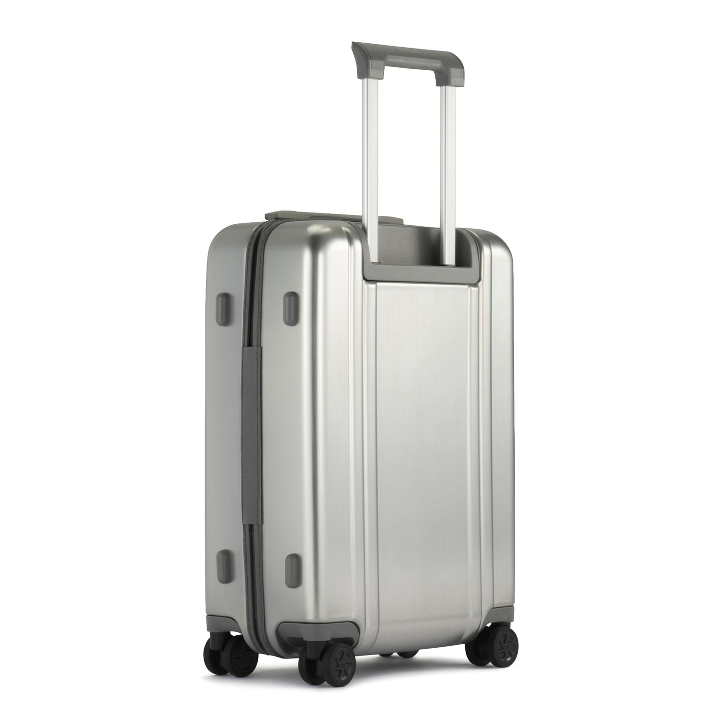 SILVER - Classic Aluminum 4.0 Carry-on Brushed Silver - Telescopic Handle Extended Back View