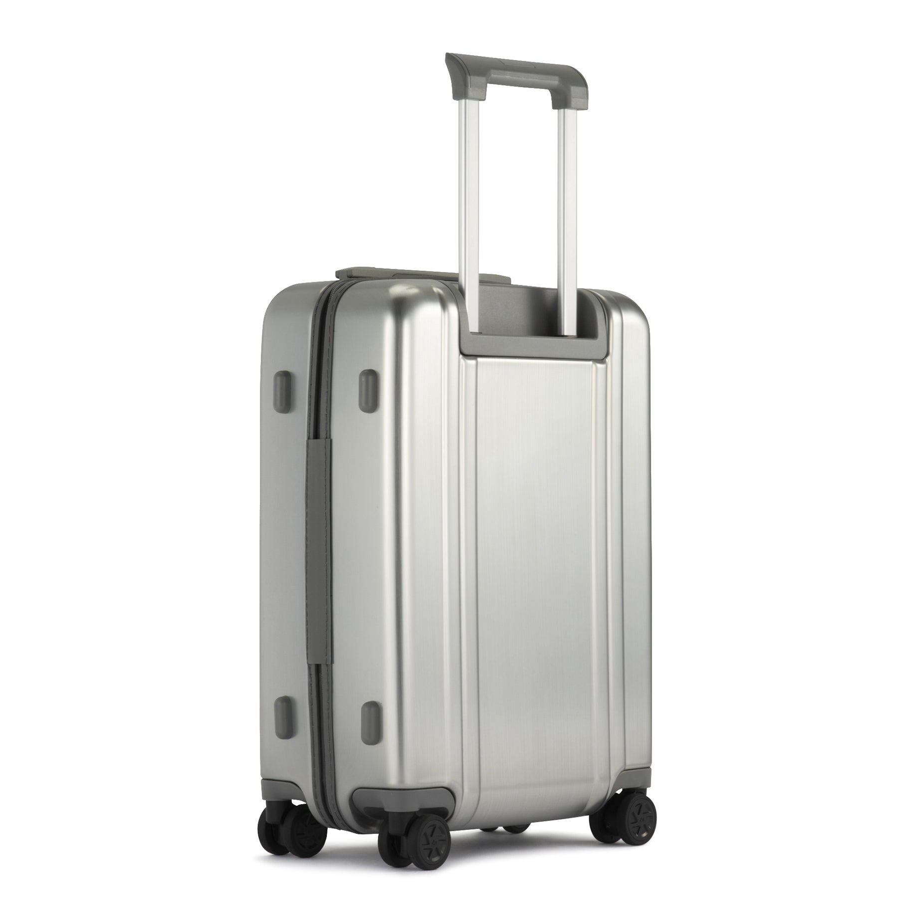 SILVER - Classic Aluminum 4.0 Carry-on Brushed Silver - Telescopic Handle Extended Back View