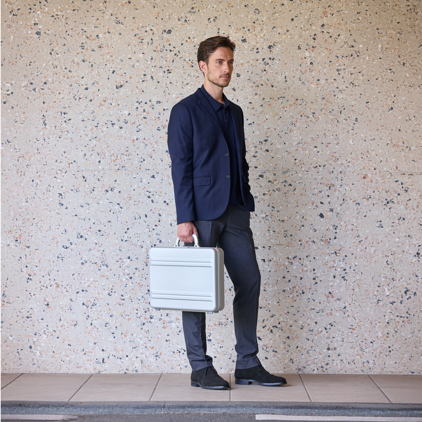 SILVER - Lifestyle Photo for Slim Aluminum Medium Attache Case