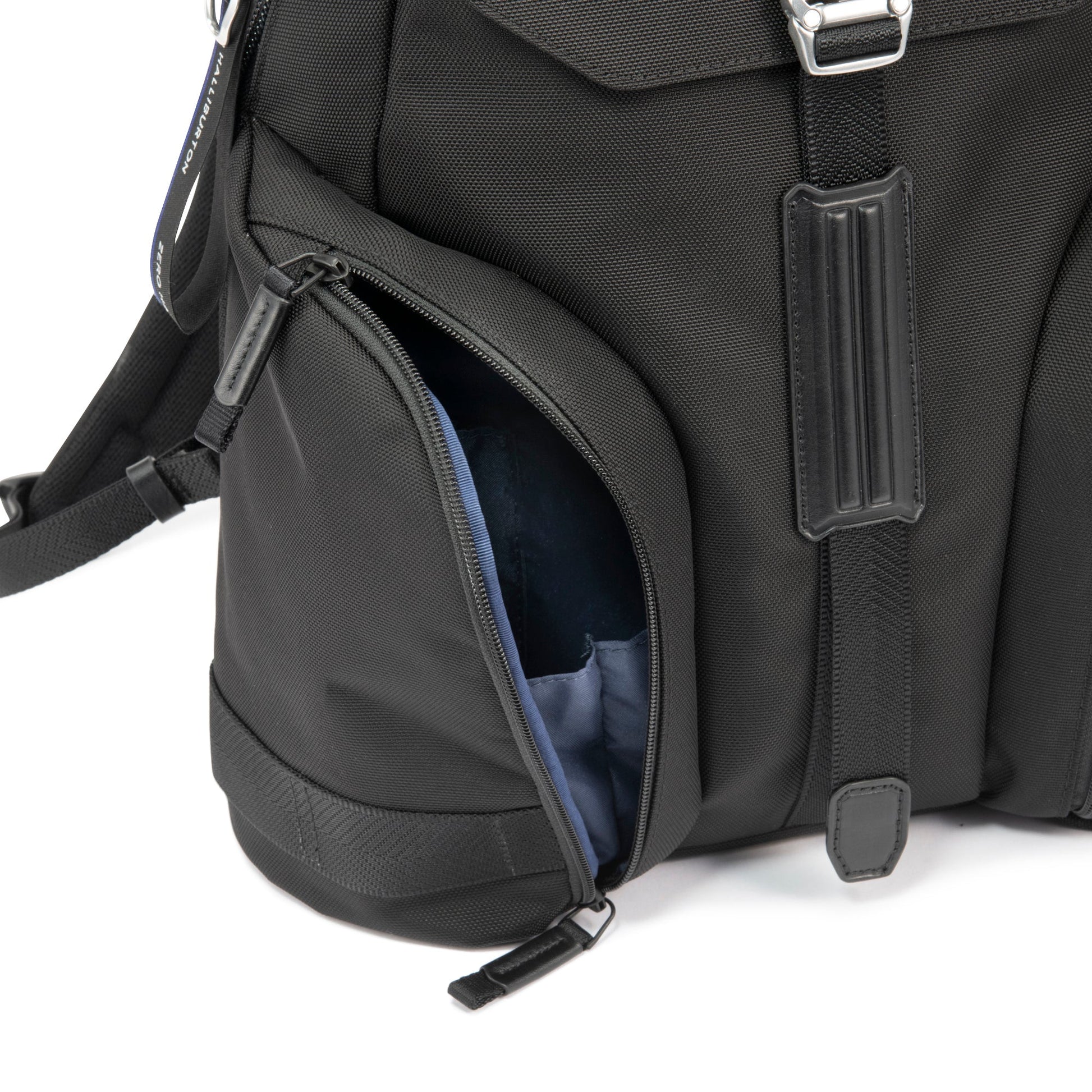 Black - backpack with open front compartment on a white background