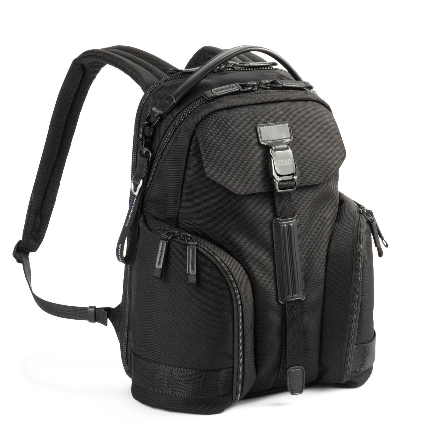 Black - backpack with multiple compartments on a white background