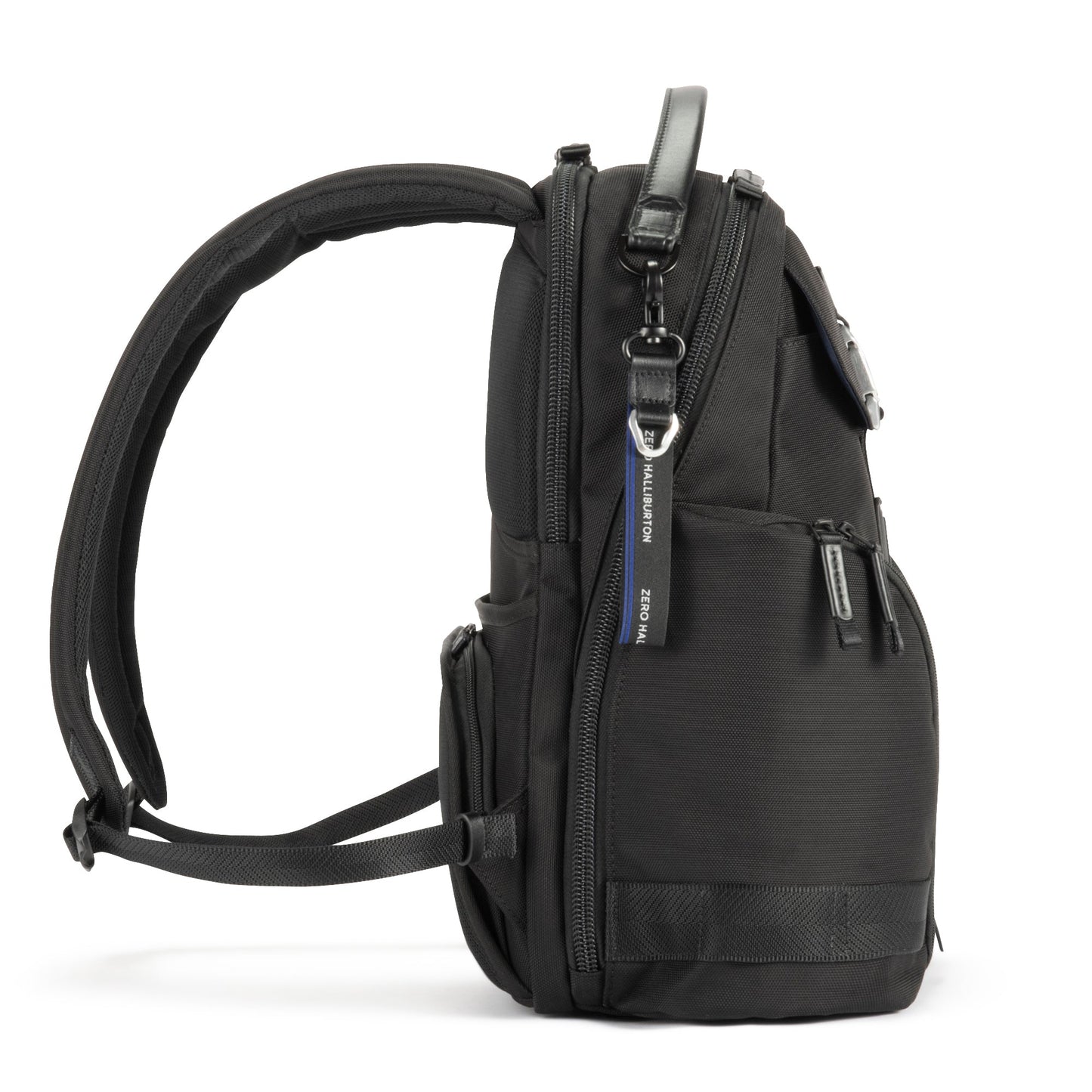 Black - backpack with multiple pockets and zippers on a white background