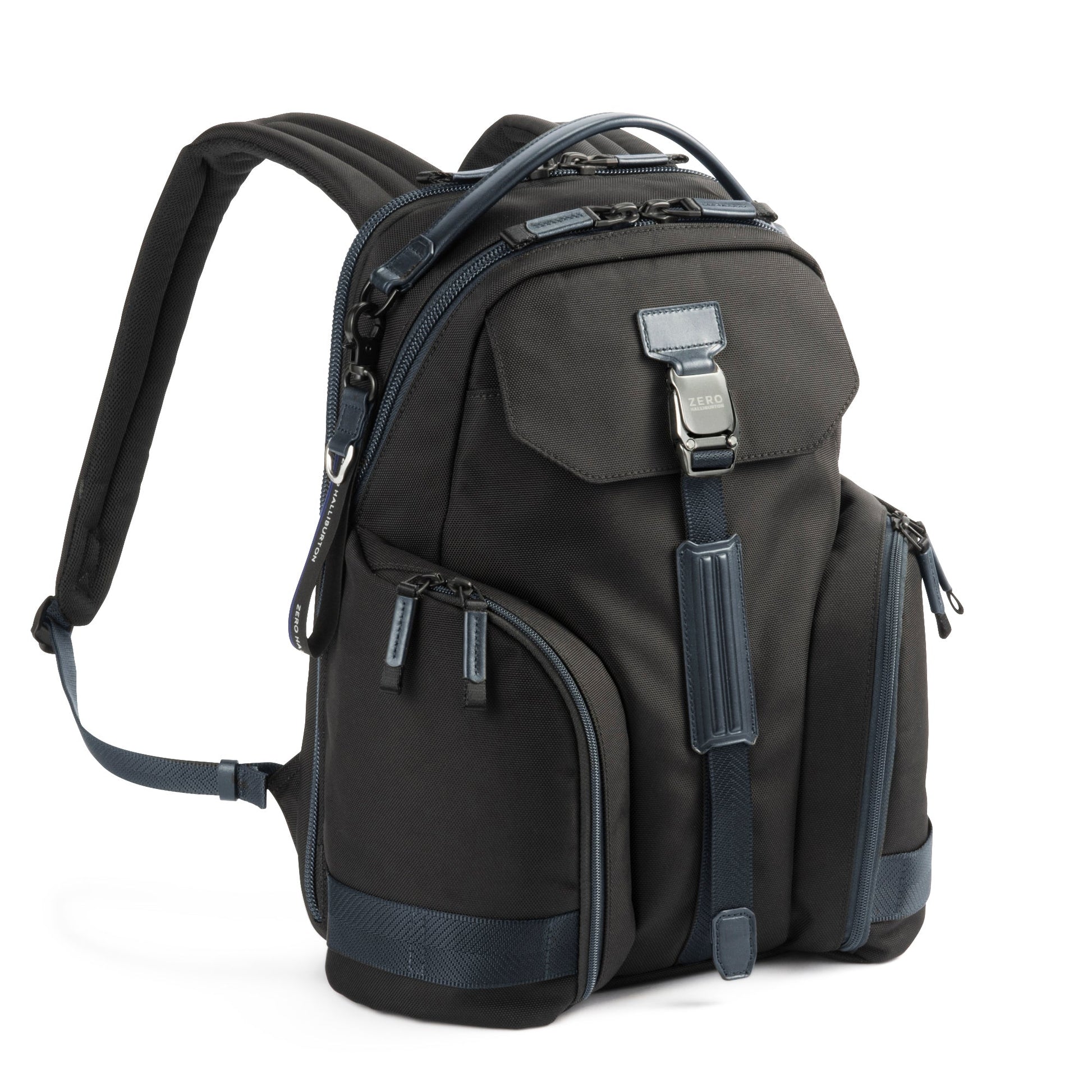 Navy - backpack with multiple compartments on a white background