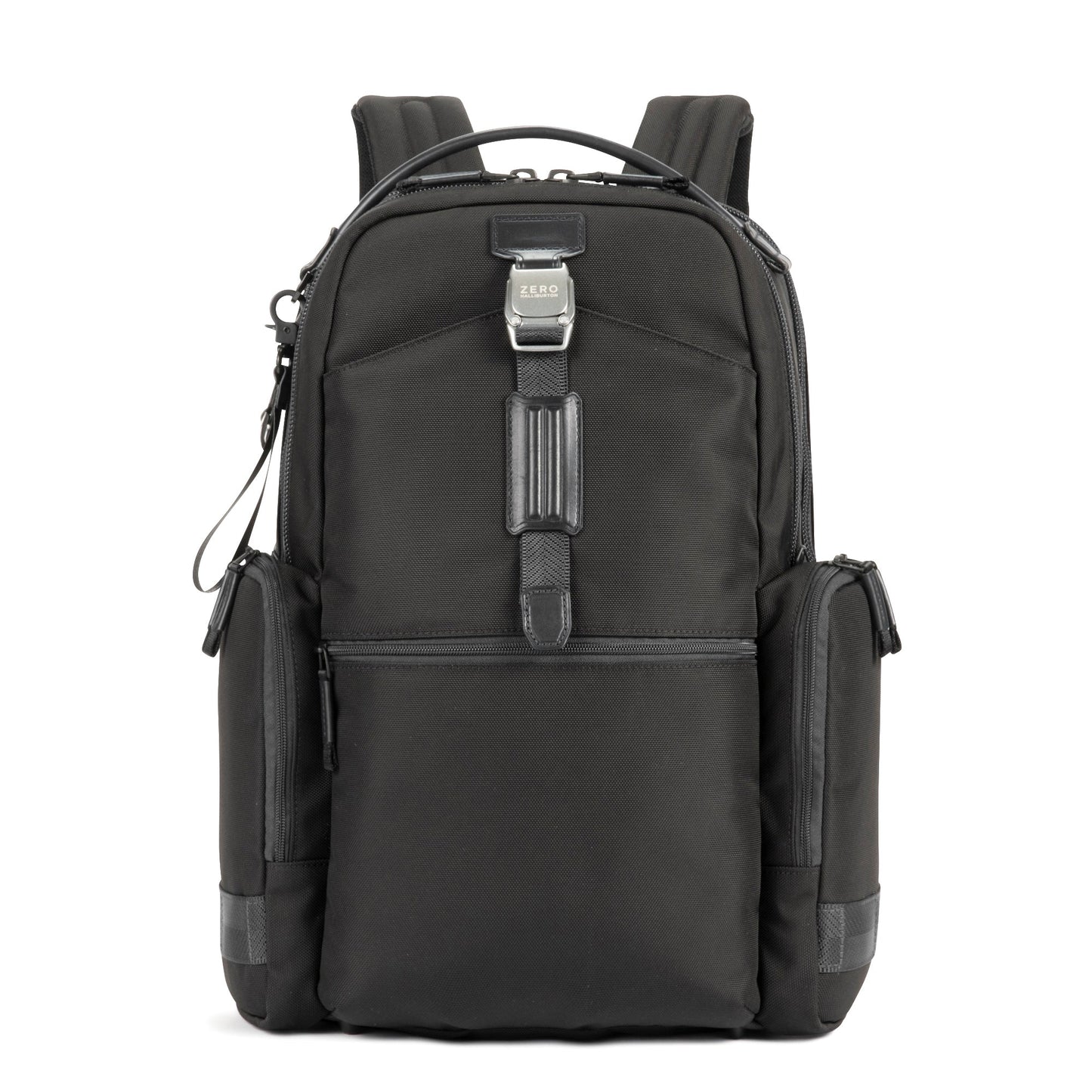 Black - backpack with multiple compartments on a white background