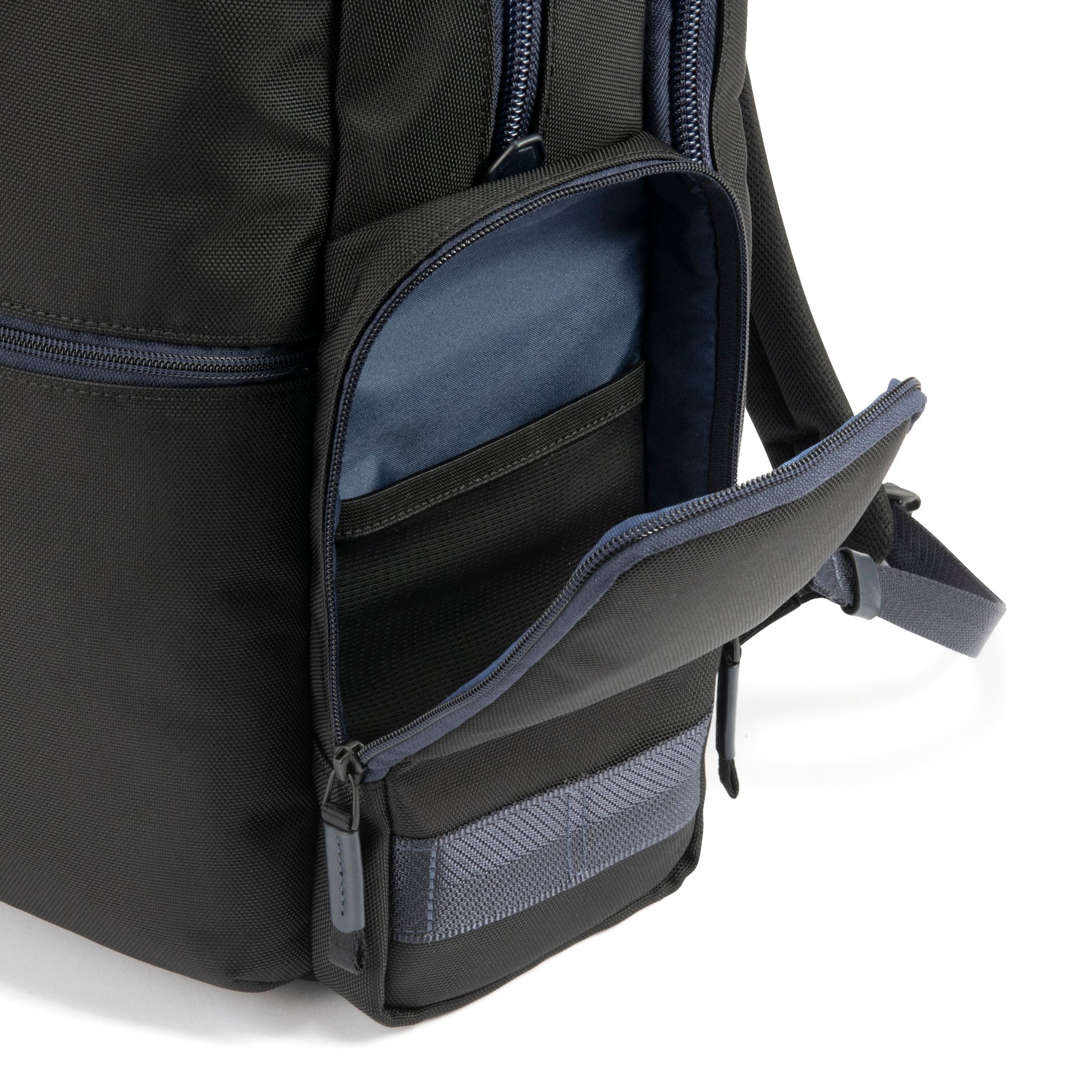 Navy - backpack with a side pocket on a white background