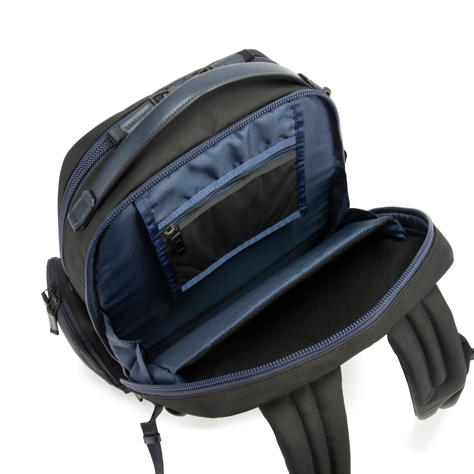 Navy - backpack with open front compartment on a white background