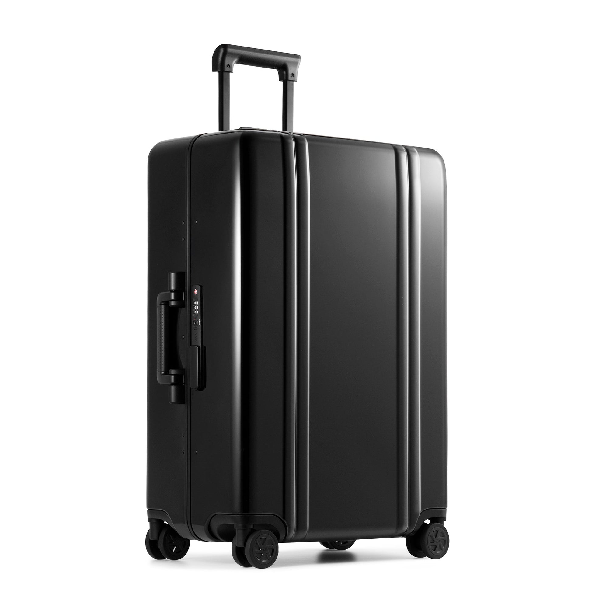 BLACK - Classic Lightweight F Large Checked Luggage 72L, angled front view