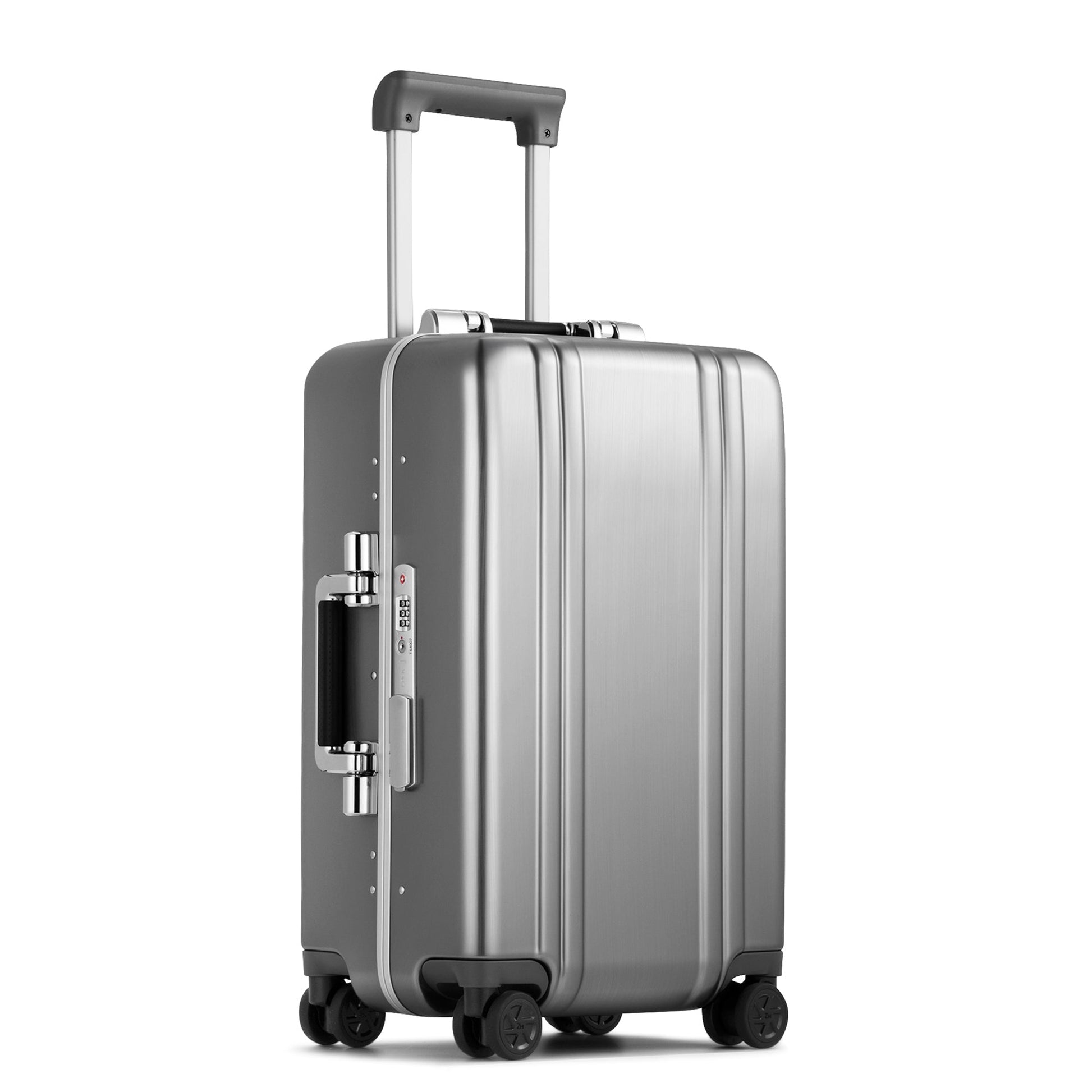 BRUSHED SILVER - Classic Lightweight F Carry-On Luggage 32L, angled front view