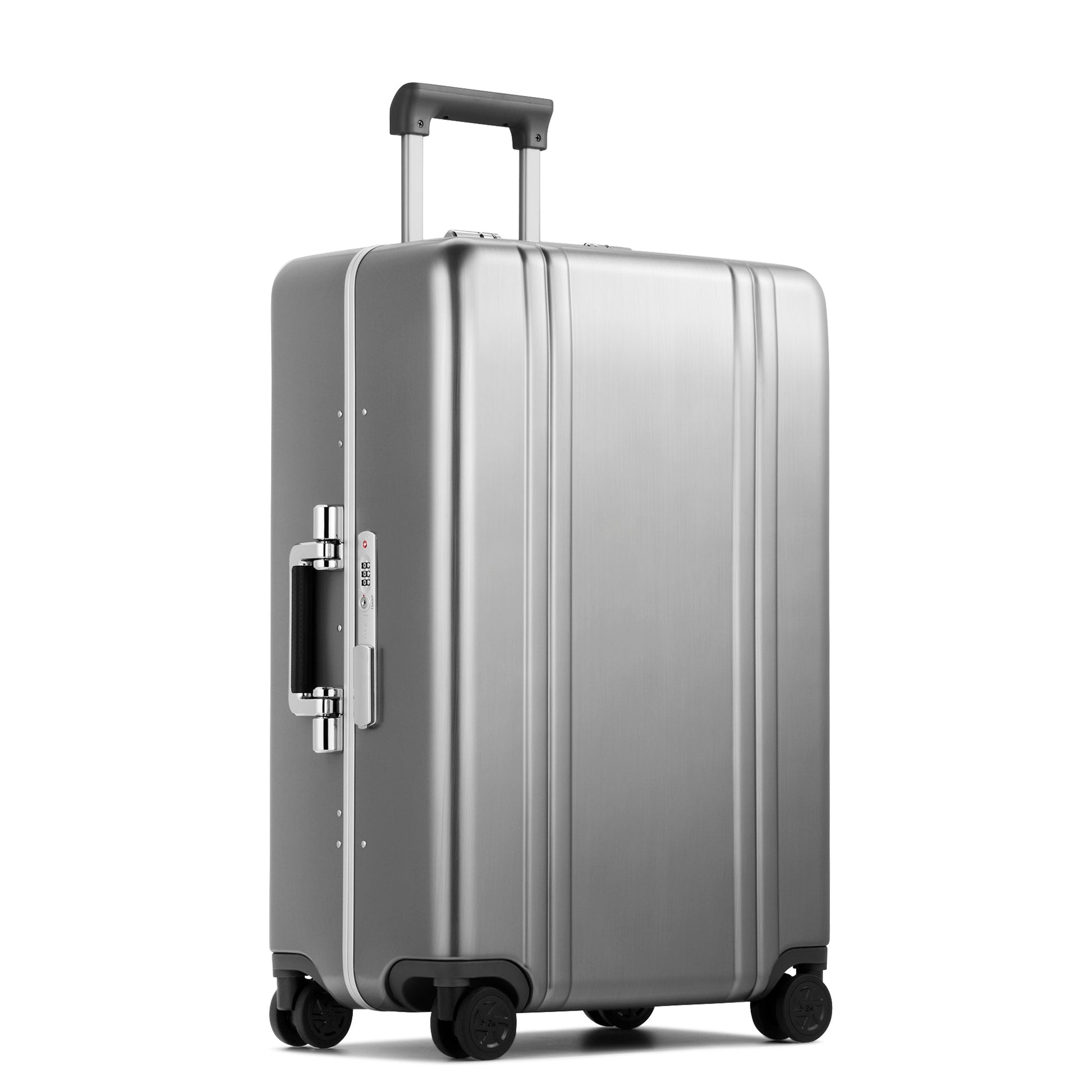 BRUSHED SILVER - Classic Lightweight F Large Checked Luggage 72L, angled front view