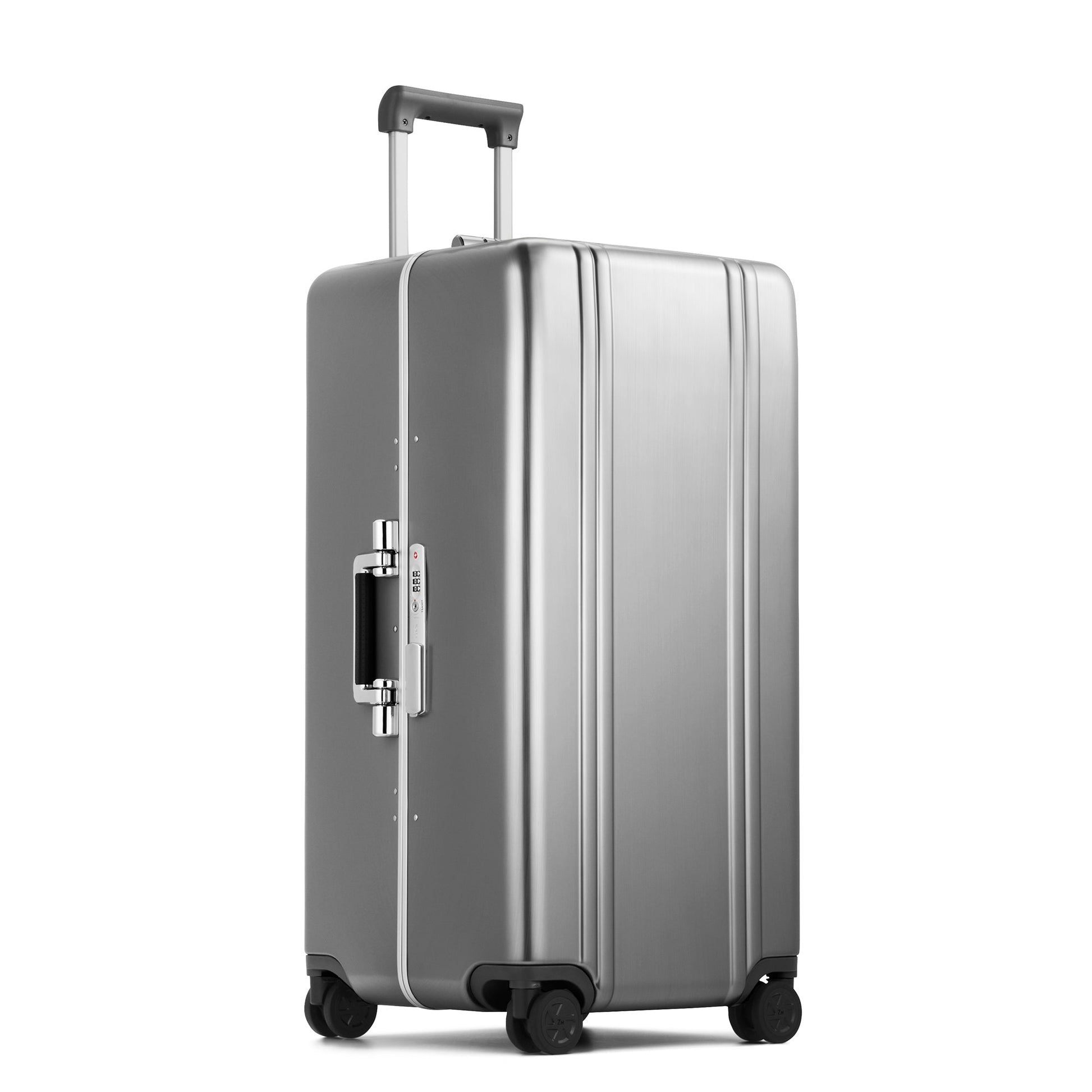 BRUSHED SILVER - Classic Lightweight F Portable Trunk 99L, angled front view