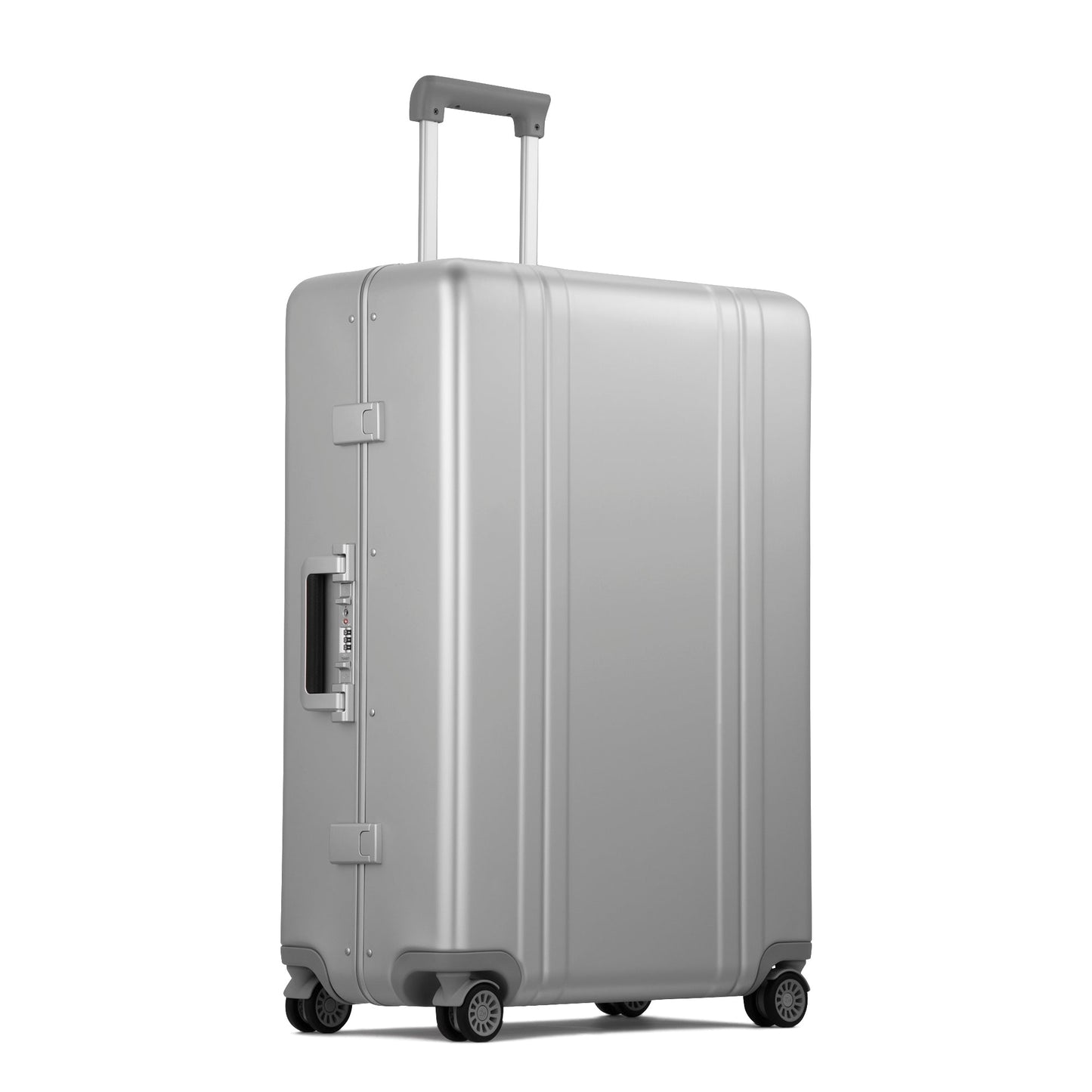 SILVER - Front View Heritage Line 88L Large Check-in Luggage extended tele-scopic handle